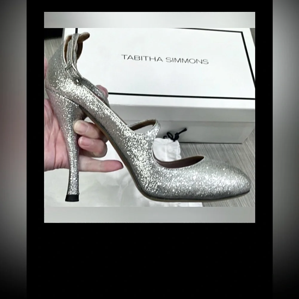 Tabitha Simmons Stiletto Heels Halo Ankle Strap Silver Leather IT Size 37 = US 7